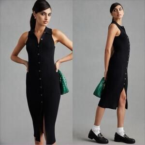 Favorite Daughter Women’s Lena Black Ribbed Knit Collar Sleeveless Midi Dress L